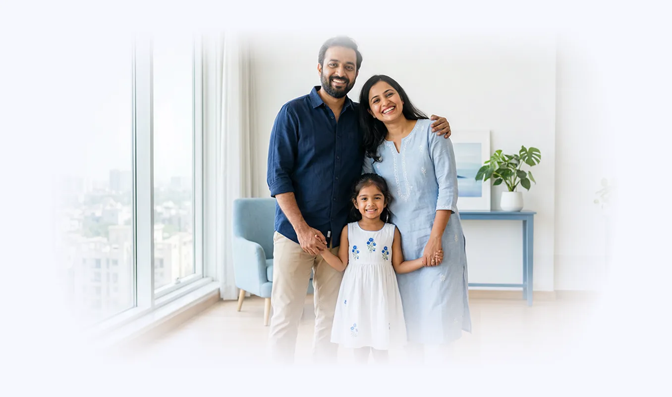 Home Loan with Couple in background smiling