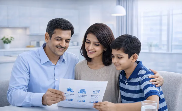 family looking at home loan paper